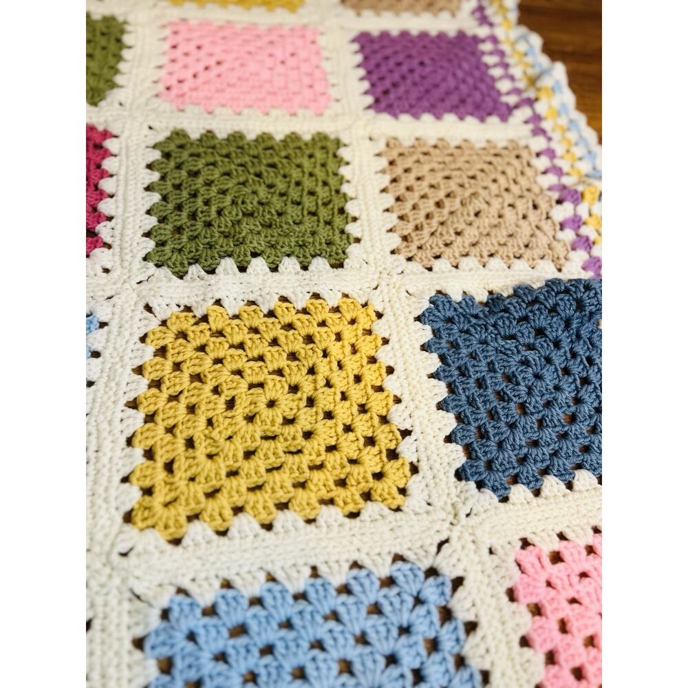 Vintage Handmade Patch Crochet Afghan Size 53 X 58 Multicolor Granny Cozy - Picture 8 of 12